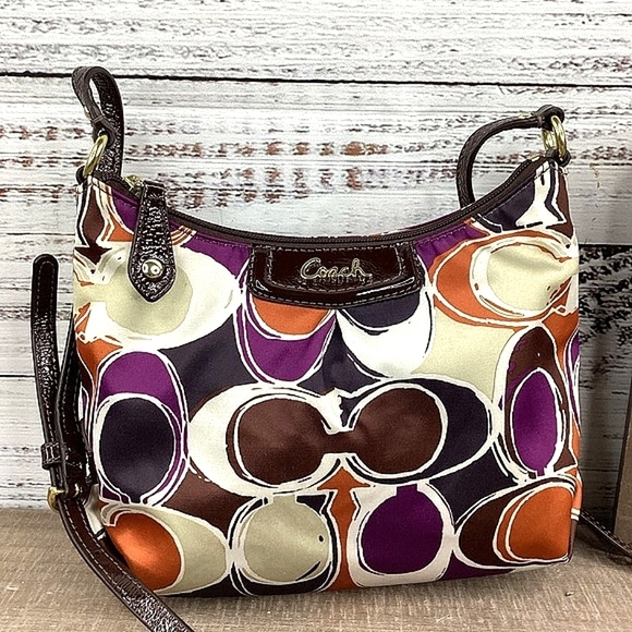 VINTAGE COACH ASHLEY SIGNATURE SHOULDER BAG MONOGRAM CROSSBODY PURSE FALL SILK - Picture 1 of 10